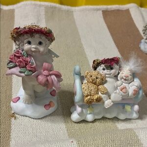Charming Cherub Figurine Set with Pink and White Accents